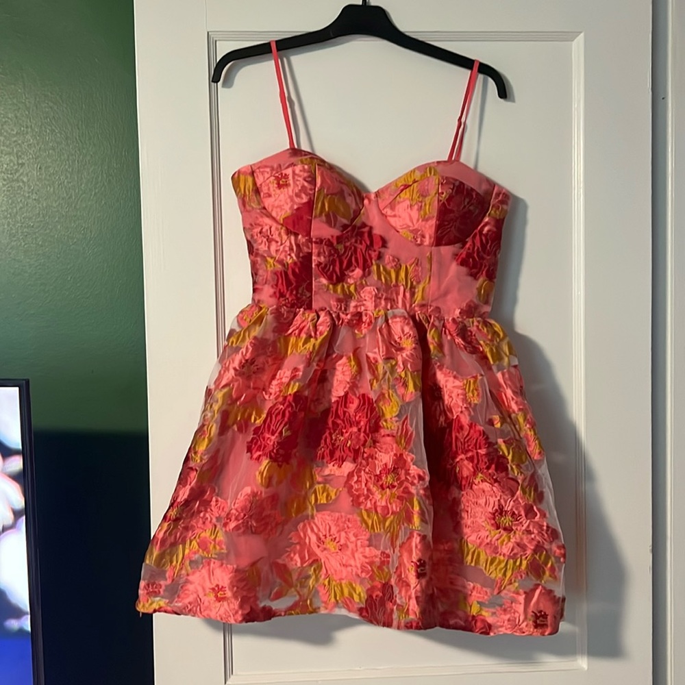 BRAILEY MINI DRESS - SWEETHEART BUSTIER DRESS IN PINK JACQUARD